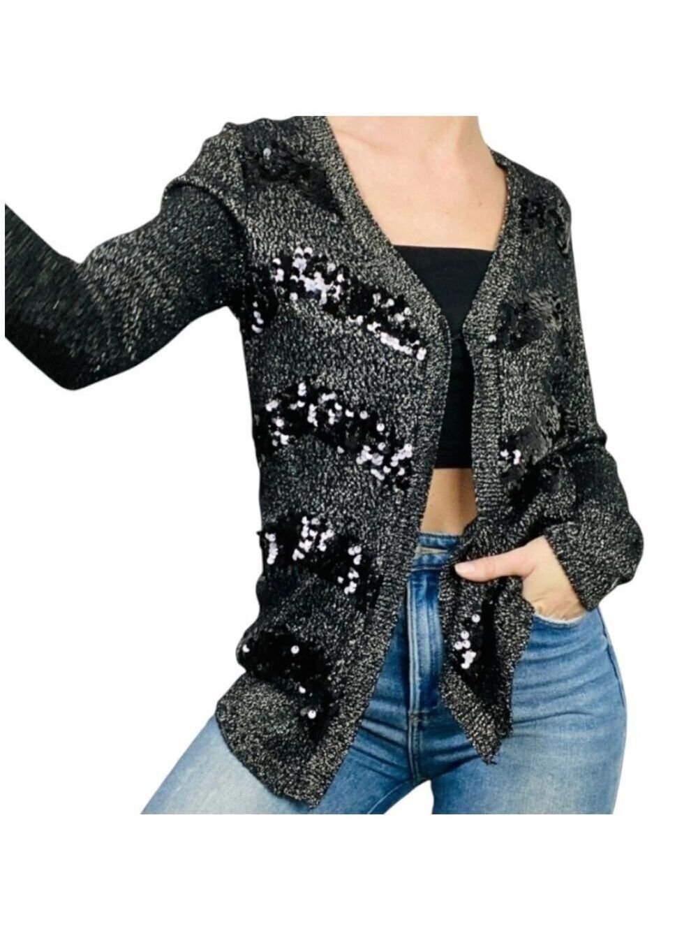 Dana Buchman Sequin Cardigan Black Sweater Size Small